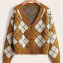 Argyle Pattern Button Front Cardigan