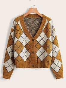 Argyle Pattern Button Front Cardigan