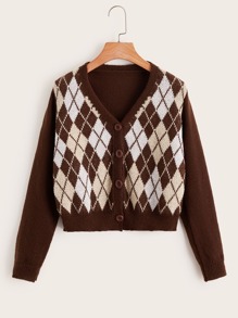 Argyle Pattern Button Front Cardigan