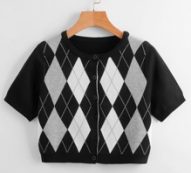 Argyle Pattern Button Front Knit Top