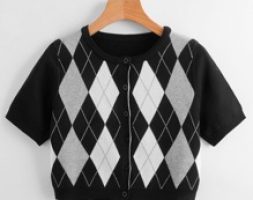 Argyle Pattern Button Front Knit Top