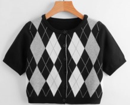 Argyle Pattern Button Front Knit Top