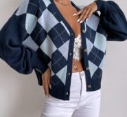 Argyle Pattern Button Up Cardigan