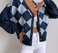 Argyle Pattern Button Up Cardigan