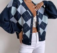 Argyle Pattern Button Up Cardigan