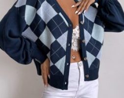 Argyle Pattern Button Up Cardigan