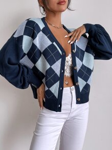 Argyle Pattern Button Up Cardigan