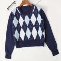 Argyle Pattern Crew Neck Sweater