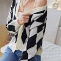 Argyle Pattern Drop Shoulder Cardigan