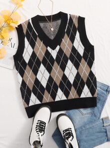 Argyle Pattern Knit Sweater Vest