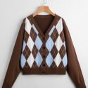 Argyle Pattern V-Neck Cardigan