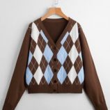 Argyle Pattern V-Neck Cardigan