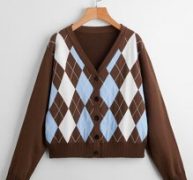 Argyle Pattern V-Neck Cardigan
