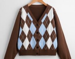 Argyle Pattern V-Neck Cardigan