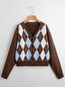 Argyle Pattern V-Neck Cardigan