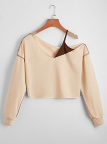 Asymmetrical Neck Crop Sweatshirt