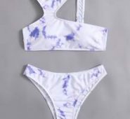 Asymmetrical Neck Mabel Print Bikini Swimsuit