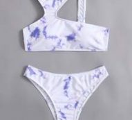 Asymmetrical Neck Mabel Print Bikini Swimsuit