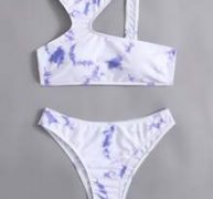 Asymmetrical Neck Mabel Print Bikini Swimsuit