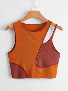 Asymmetrical Shoulder Stitch Trim Tank Top