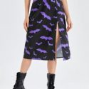 Bat Print Split Skirt