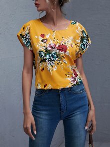 Batwing Sleeve Floral Print Top