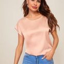 Batwing Sleeve Solid Satin Top