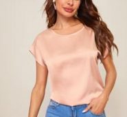 Batwing Sleeve Solid Satin Top