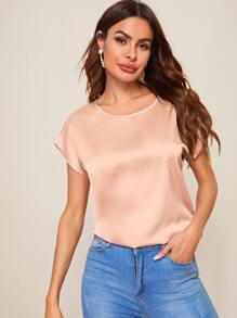 Batwing Sleeve Solid Satin Top