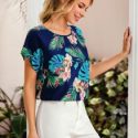 Batwing Sleeve Tropical Print Top