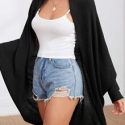 Batwing Sleeve Waffle Knit Coat