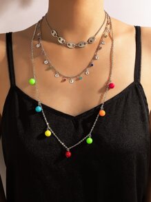 Bead Charm Layered Chain Necklace