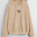 Bear Print Drawstring Kangaroo Pocket Hoodie