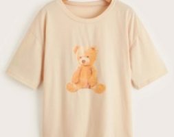 Bear Print Drop Shoulder Tee