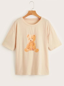 Bear Print Drop Shoulder Tee