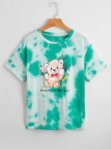 Bear & Slogan Graphic Tie Dye Tee