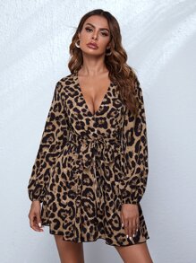 Belted Leopard Print Mini Dress