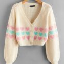 Bishop Sleeve Heart Pattern Cardigan