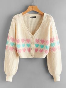 Bishop Sleeve Heart Pattern Cardigan