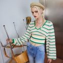 Bishop Sleeve Stripe Crop Sweater