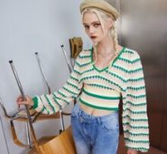 Bishop Sleeve Stripe Crop Sweater