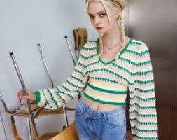 Bishop Sleeve Stripe Crop Sweater