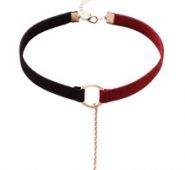 Black And Red Metal Ring Bar Pendant Choker Necklace