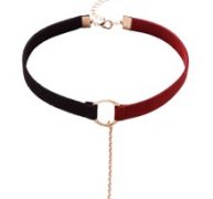 Black And Red Metal Ring Bar Pendant Choker Necklace