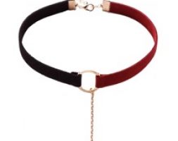 Black And Red Metal Ring Bar Pendant Choker Necklace