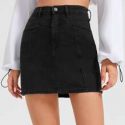 Black Wash Straight Denim Skirt