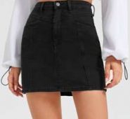 Black Wash Straight Denim Skirt