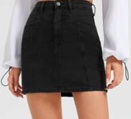 Black Wash Straight Denim Skirt