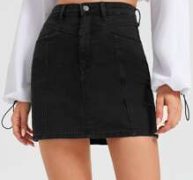 Black Wash Straight Denim Skirt
