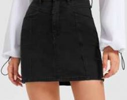 Black Wash Straight Denim Skirt